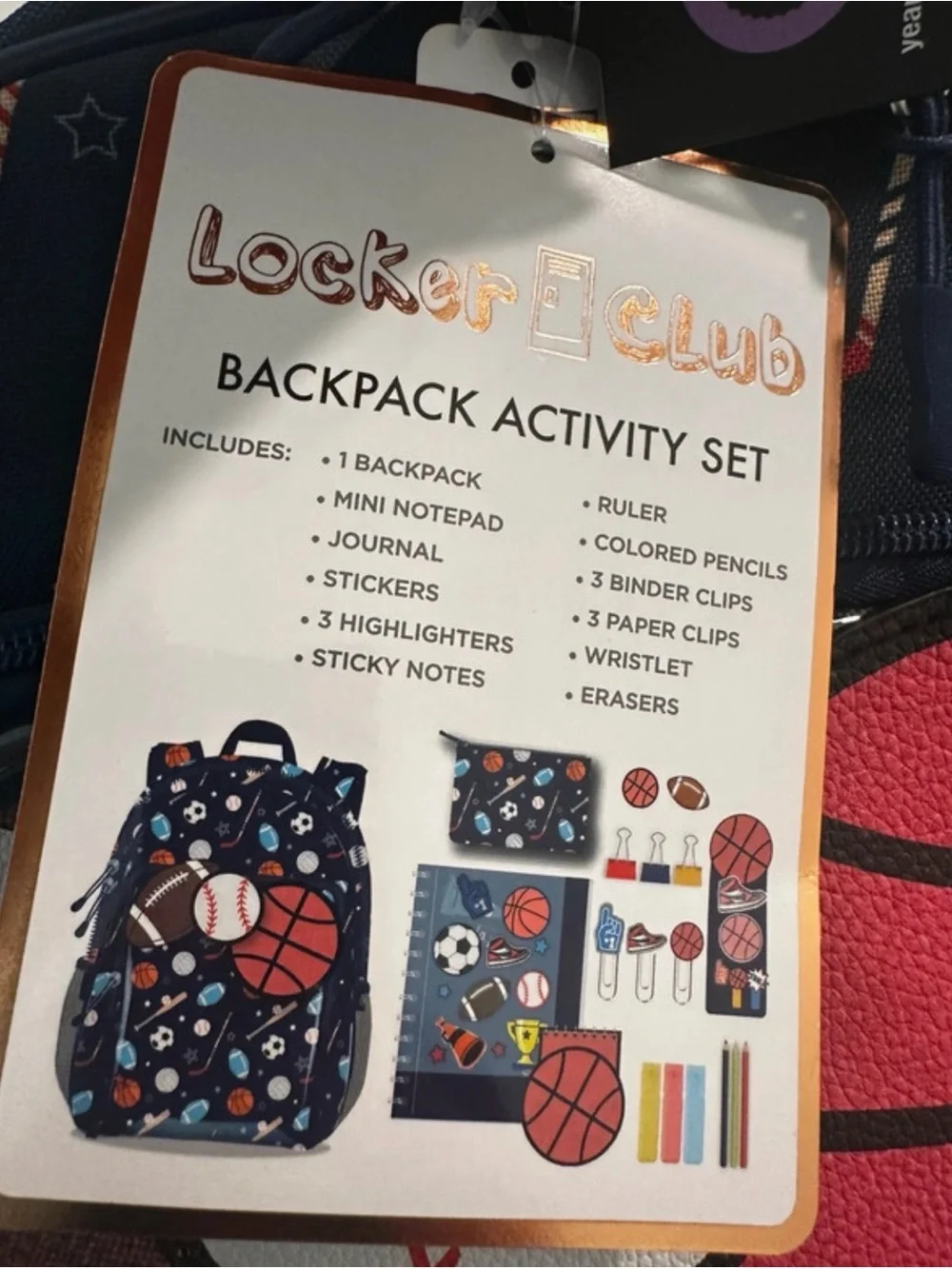 Kids Sports Print Backpack with Clear Front Pocket - Navy/Red